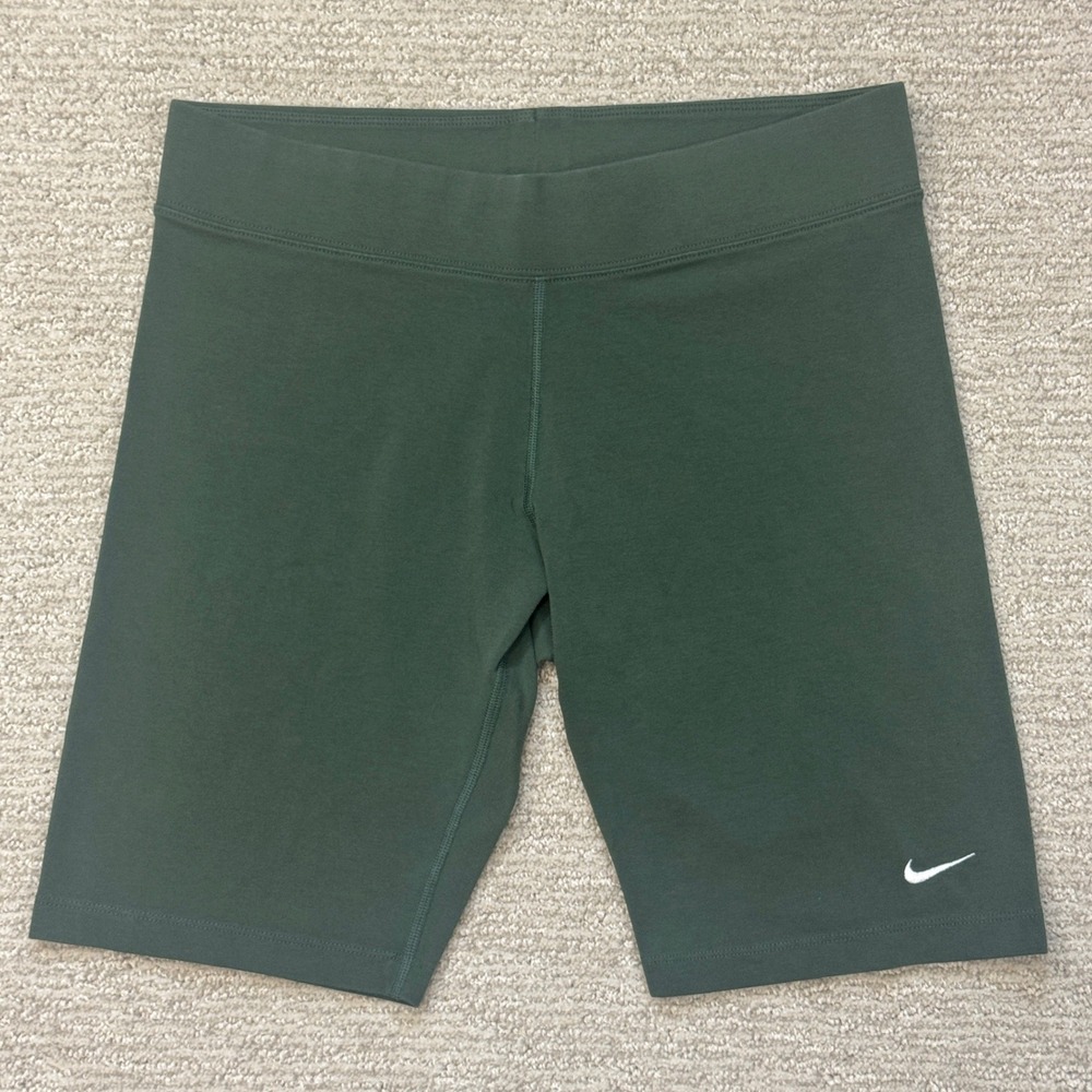 Womens Dark Green Athletic Yoga Biker Shorts Mid Rise Activewear L